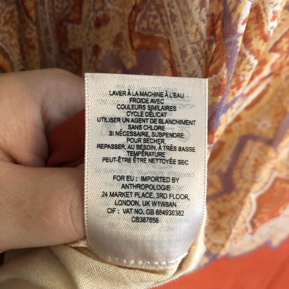 Anthropologie Maeve Orange Top M Boho Blouse Print - Picture 7 of 7